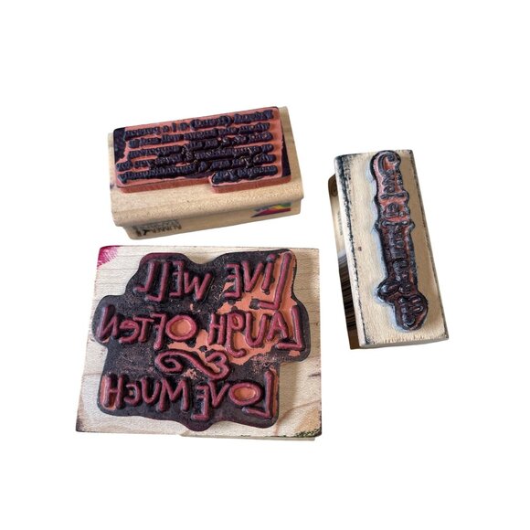 Set Of 3 Mounted Rubber Stamps Live Laugh Love Friendship Sentiments Crafting - Picture 5 of 5